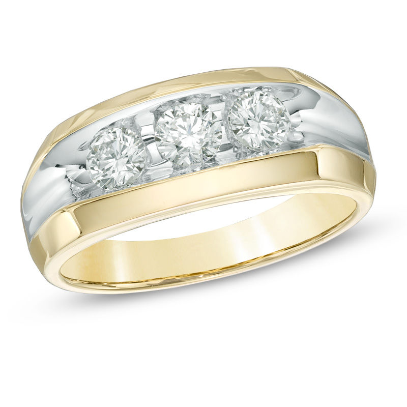 10k White Yellow Gold Mens Three Stone Diamond Wedding Band Engagement Ring Polished Fancy 1/10 ctw 