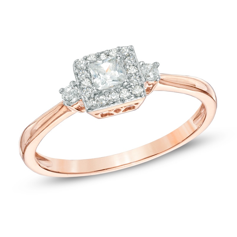 Main Image 1 of 1/4 CT. T.W. Princess-Cut Diamond Frame Promise Ring in 10K Rose Gold