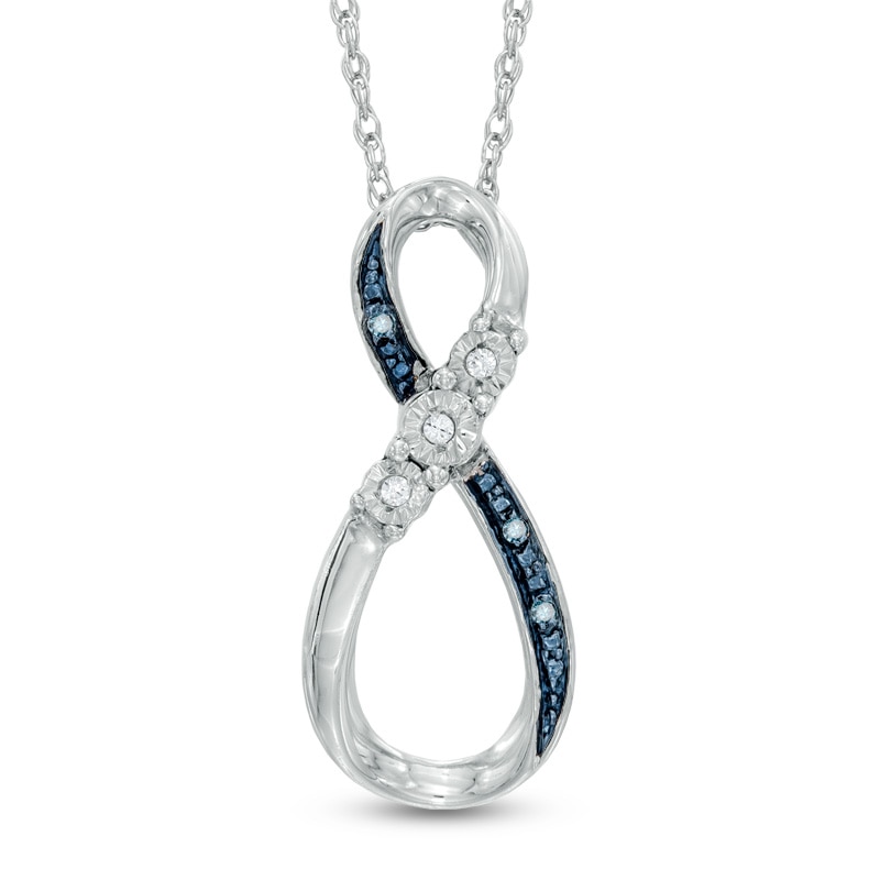 Enhanced Blue and White Diamond Accent Infinity Pendant in Sterling Silver