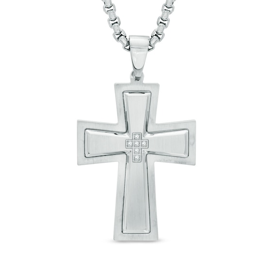 Men's Shaquille O'Neal Diamond Accent Cross Pendant in Stainless Steel ...