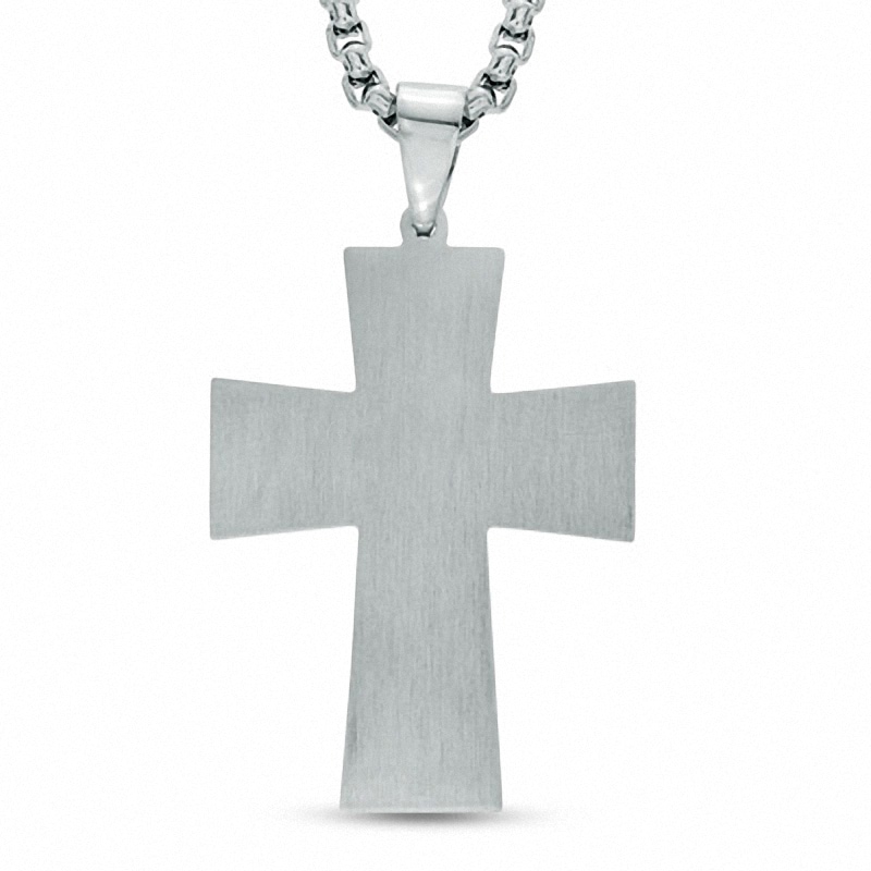 Main Image 2 of Men's Diamond Accent Cross Pendant in Stainless Steel - 24"