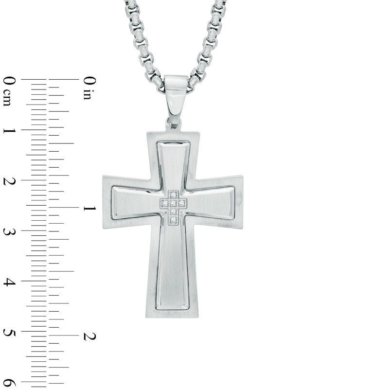 Main Image 3 of Men's Diamond Accent Cross Pendant in Stainless Steel - 24"
