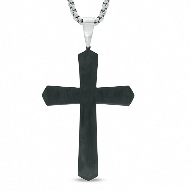 Men's Lord's Prayer Tablet Cross Pendant in Two-Tone Stainless Steel - 24"