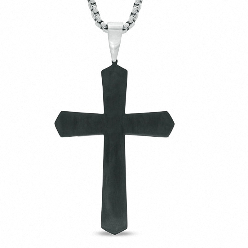 Main Image 2 of Men's Lord's Prayer Tablet Cross Pendant in Two-Tone Stainless Steel - 24"