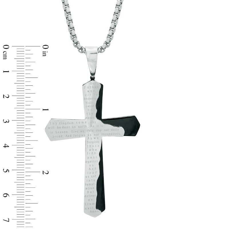 Men's Lord's Prayer Tablet Cross Pendant in Two-Tone Stainless Steel - 24"