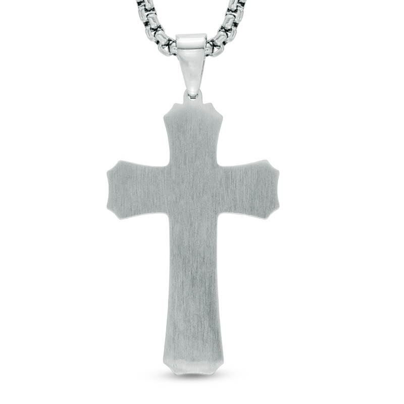Main Image 2 of Men's Carbon Fiber Stacked Cross Pendant in Two-Tone Stainless Steel - 24"
