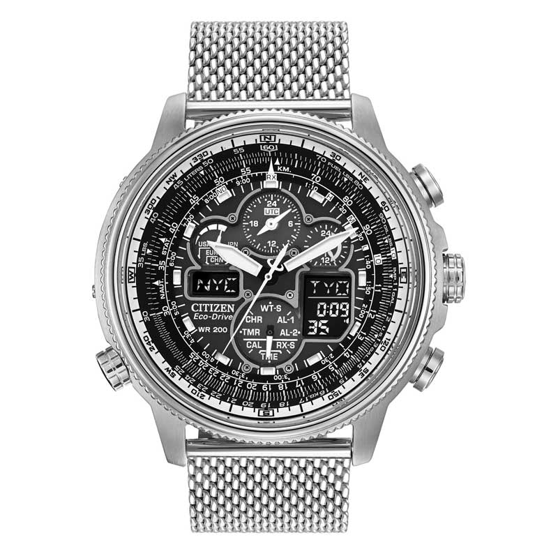 Main Image 1 of Men's Citizen Eco-Drive® Promaster Navihawk A-T Chronograph Mesh Watch with Black Dial (Model: JY8030-83E)