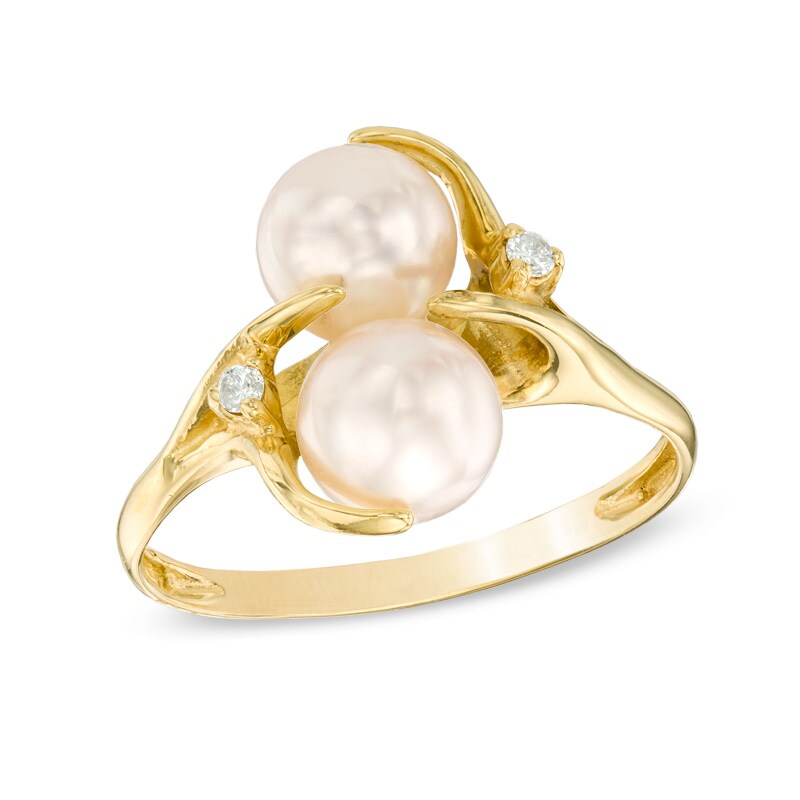 6.0 - 7.0mm Cultured Freshwater Pearl and Diamond Accent Ring in 14K Gold