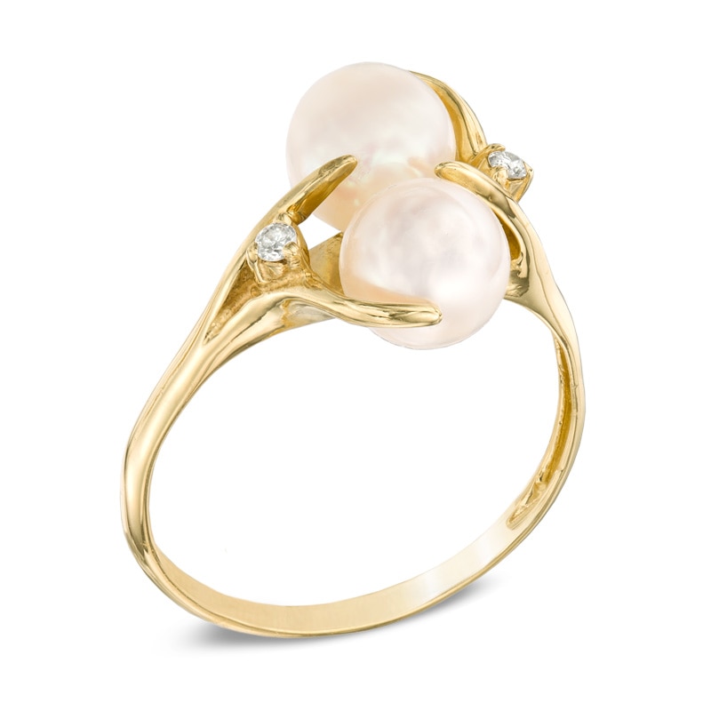 6.0 - 7.0mm Cultured Freshwater Pearl and Diamond Accent Ring in 14K Gold