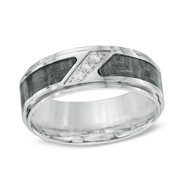 1/10 CT. T.W. Diamond Three Stone Grey Carbon Fiber Comfort Fit Stainless Steel Wedding Band