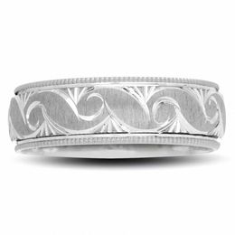 Men's 6.0mm Swirl Wedding Band in 10K White Gold