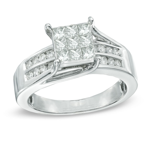 1 CT. T.W. Princess-Cut Composite Diamond Engagement Ring in 14K White Gold | Clearance Rings ...