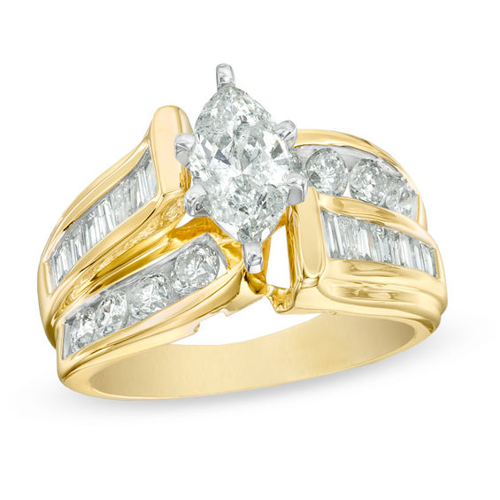 3/4 ct tw Marquise Diamond Engagement Ring in 14K Gold