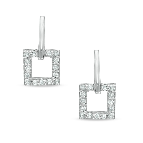 1/6 CT. T.W. Diamond Square Outline Drop Earrings in 14K White Gold