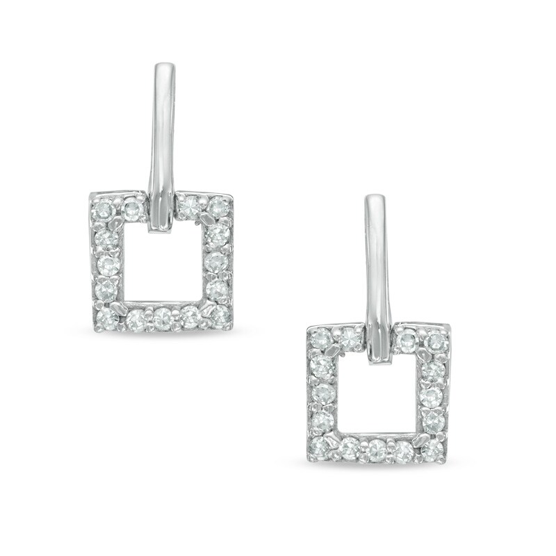 1/6 CT. T.W. Diamond Square Outline Drop Earrings in 14K White Gold