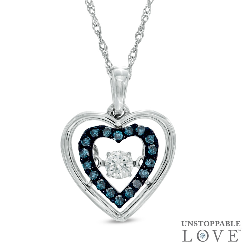 1/5 CT. T.W. Enhanced Blue and White Diamond Heart Pendant in 10K White Gold