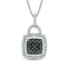 Thumbnail Image 1 of 1/3 CT. T.W. Enhanced Black and White Diamond Square Cluster Frame Buckle Drop Pendant in Sterling Silver