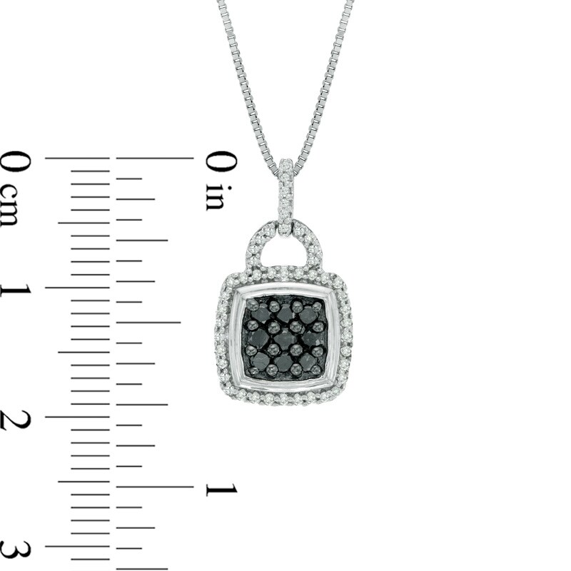 Main Image 2 of 1/3 CT. T.W. Enhanced Black and White Diamond Square Cluster Frame Buckle Drop Pendant in Sterling Silver