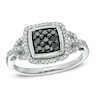 1/3 CT. T.W. Enhanced Black and White Diamond Square Cluster Frame Buckle Ring in Sterling Silver
