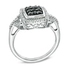 Thumbnail Image 1 of 1/3 CT. T.W. Enhanced Black and White Diamond Square Cluster Frame Buckle Ring in Sterling Silver