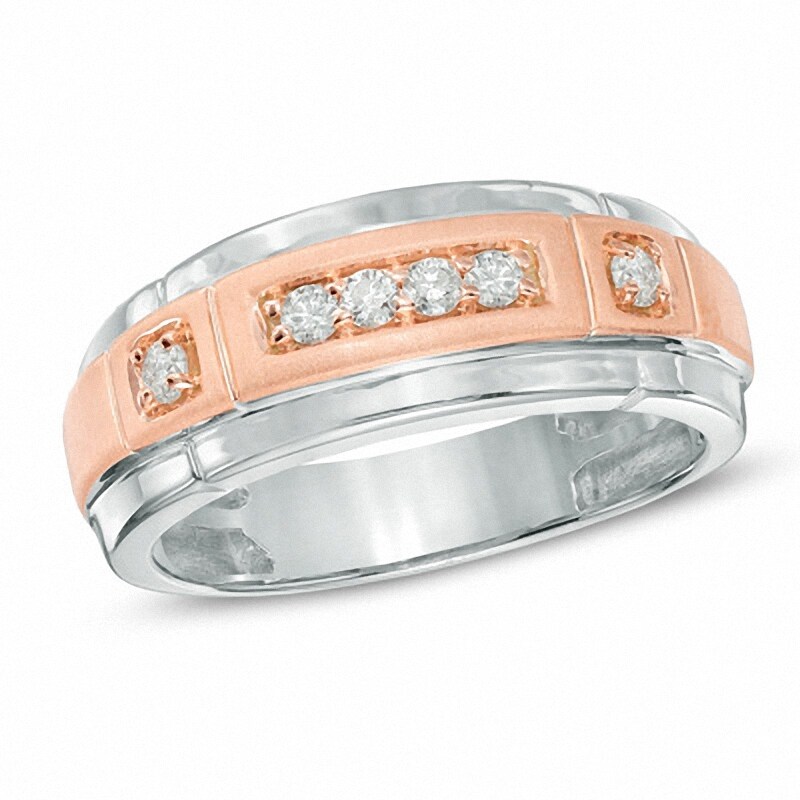 Main Image 1 of Men's 1/4 CT. T.W. Diamond Anniversary Band in 10K Two-Tone Gold