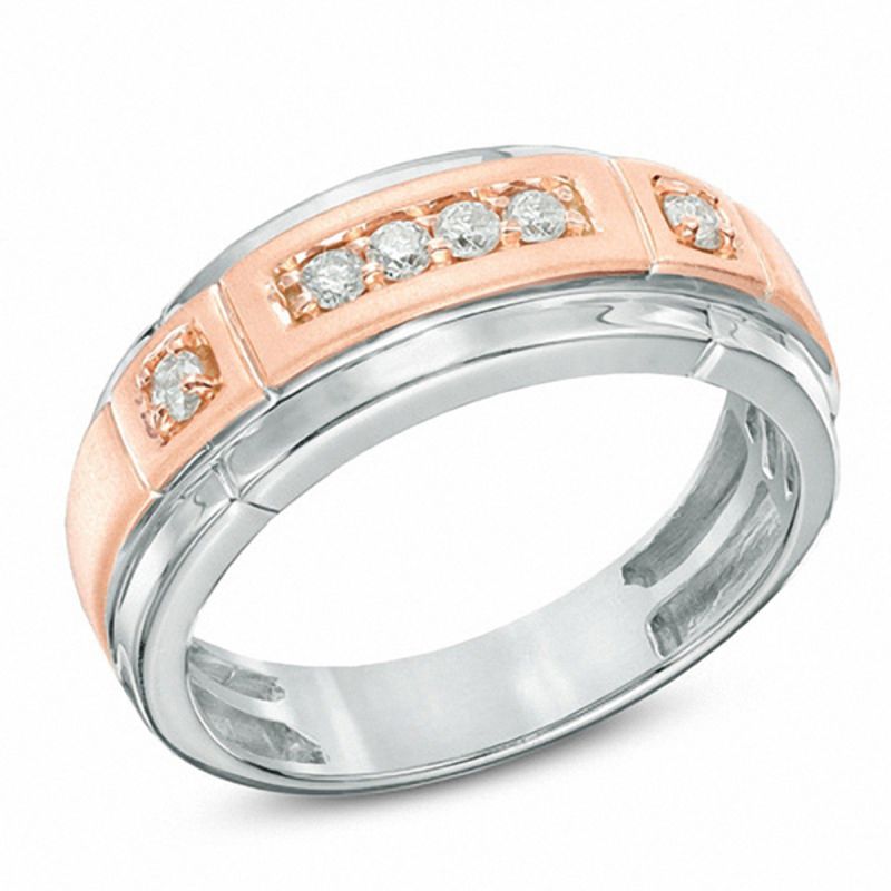 Main Image 2 of Men's 1/4 CT. T.W. Diamond Anniversary Band in 10K Two-Tone Gold