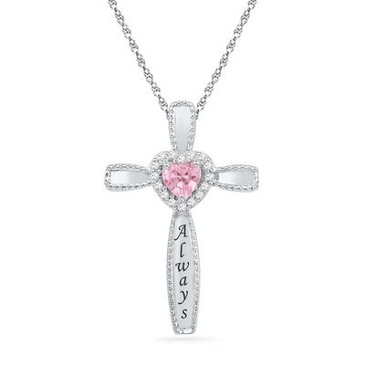 Heart-Shaped Lab-Created Pink Sapphire and 1/15 CT. T.W.