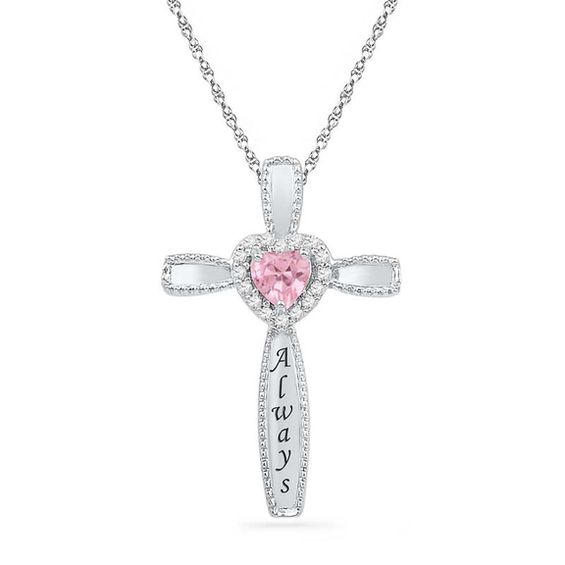 Heart-Shaped Lab-Created Pink Sapphire and 1/15 CT. T.W.