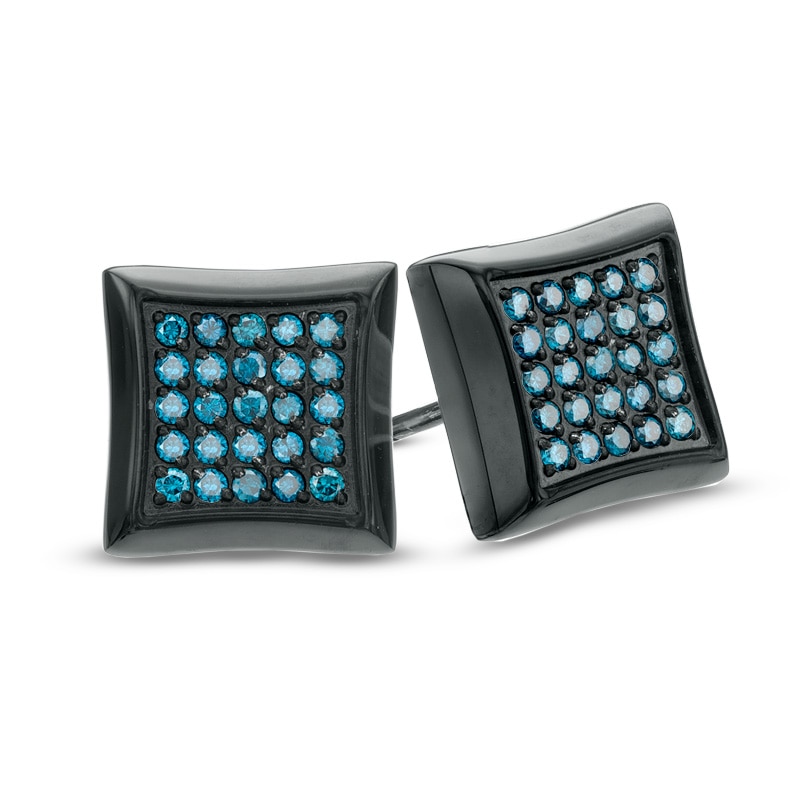 Main Image 1 of Men's 1/4 CT. T.W. Composite Enhanced Blue Diamond Square Stud Earrings in Black IP Stainless Steel