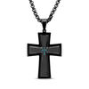 Thumbnail Image 1 of Men's Enhanced Blue Diamond Accent Cross Pendant in Black Stainless Steel - 24"