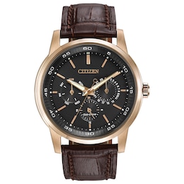 Men's Citizen Eco-Drive® Rose-Tone Strap Watch with Brown Dial (Model: BU2013-08E)