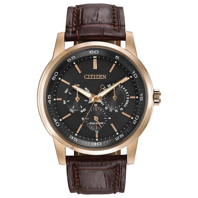 Main Image 1 of Men's Citizen Eco-Drive® Rose-Tone Strap Watch with Brown Dial (Model: BU2013-08E)
