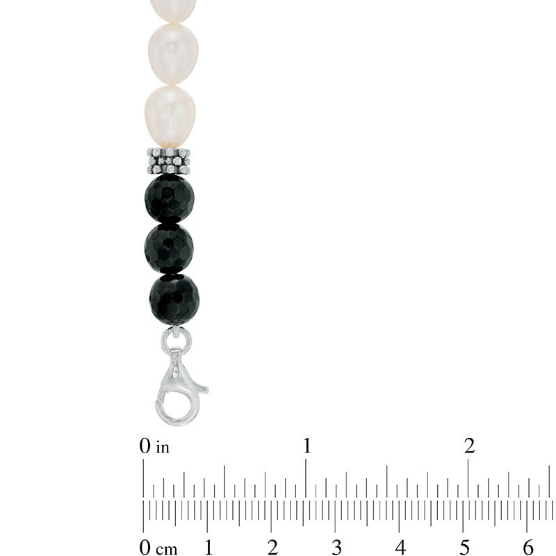 8.0 - 9.0mm Cultured Freshwater Pearl and Onyx Strand Necklace in Sterling Silver
