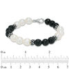 Thumbnail Image 2 of 8.0-9.0mm Freshwater Cultured Pearl and Onyx Bracelet in Sterling Silver-7.5"