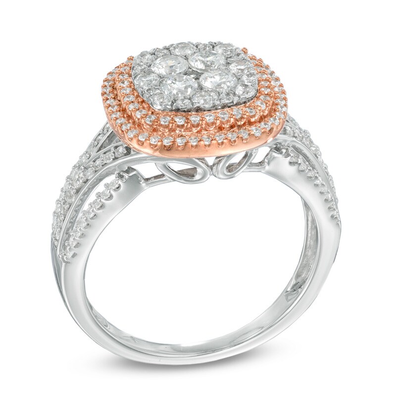 Main Image 2 of 1 CT. T.W. Diamond Cluster Frame Ring in 10K Two-Tone Gold