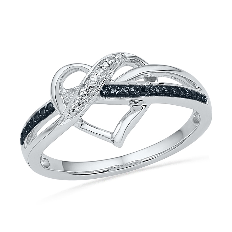 Main Image 1 of Enhanced Black and White Diamond Accent Swirled Heart Ring in Sterling Silver