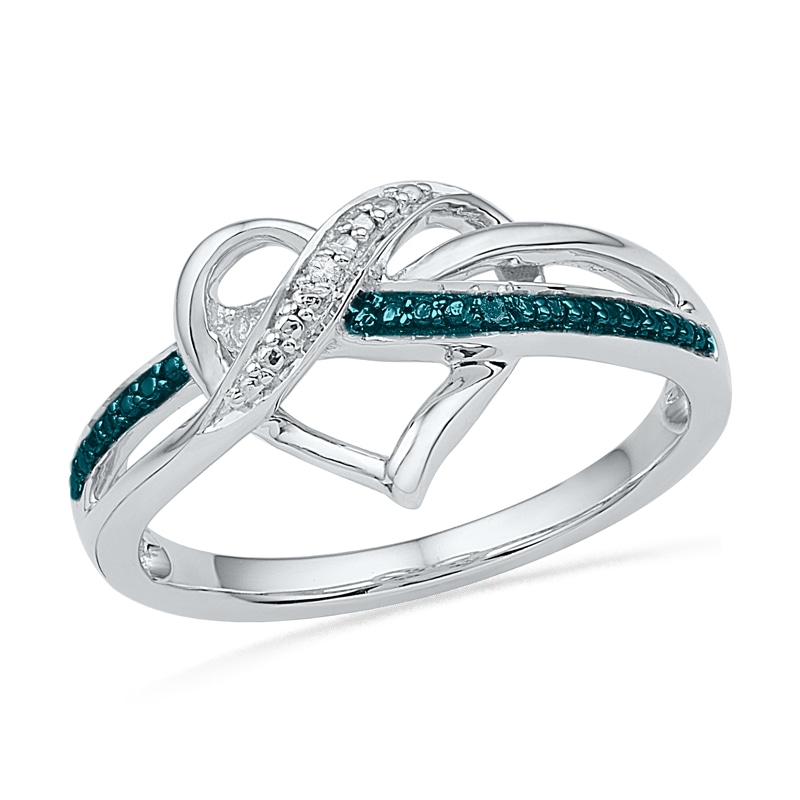 Enhanced Blue and White Diamond Accent Swirled Heart Ring in Sterling Silver