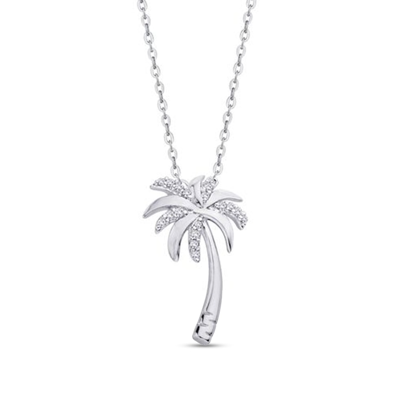 Main Image 1 of Diamond Accent Palm Tree Pendant in 10K White Gold
