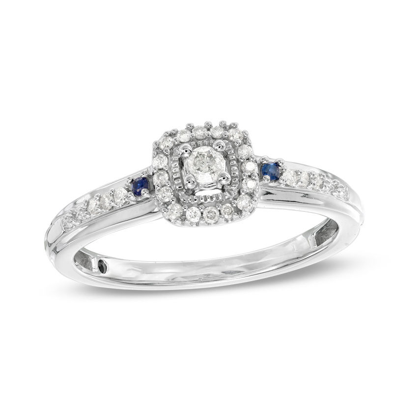 Cherished Promise Collection™ 1/8 CT. T.W. Diamond and Blue Sapphire Promise Ring in 10K White Gold