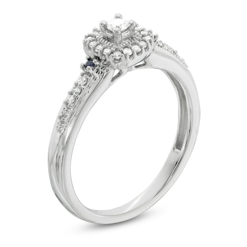 Cherished Promise Collection™ 1/8 CT. T.W. Diamond and Blue Sapphire Promise Ring in 10K White Gold
