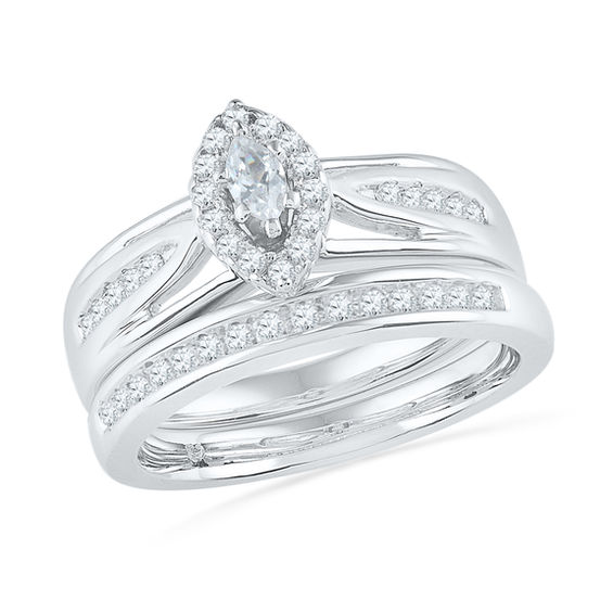 Zales Outlet 1 2 CT. T.W. Marquise Diamond Frame Bridal Set in 10K