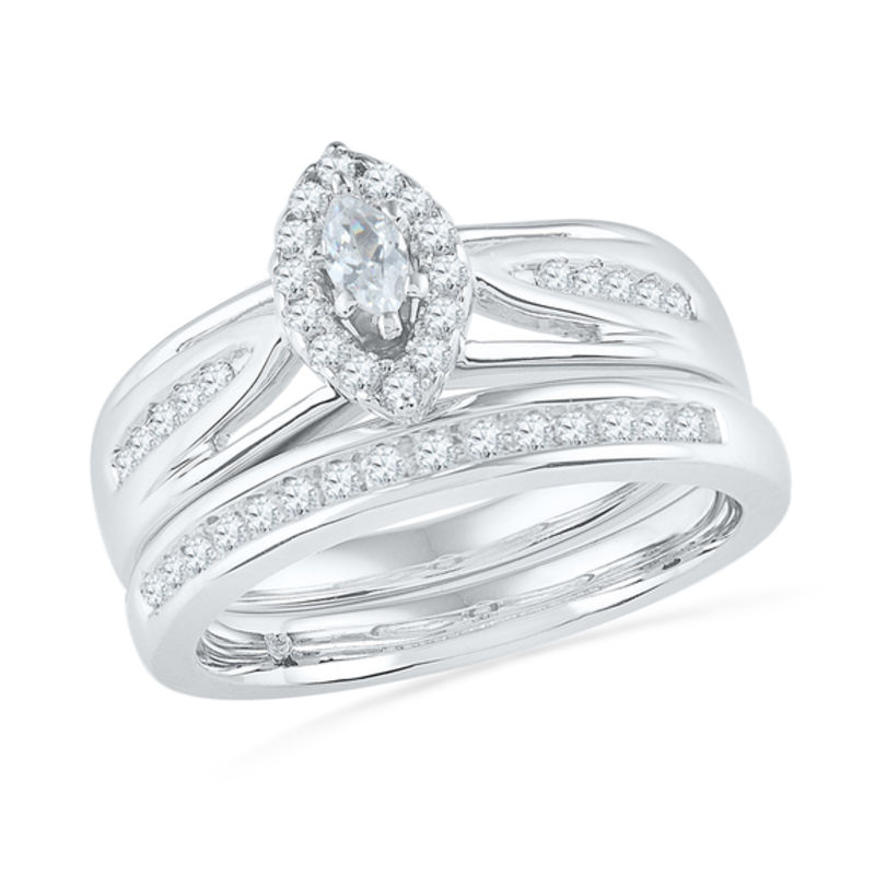 Main Image 1 of 1/2 CT. T.W. Marquise Diamond Frame Bridal Set in 10K White Gold
