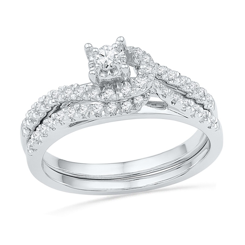 1/3 CT. T.W. Diamond Knot Bridal Set in 10K White Gold