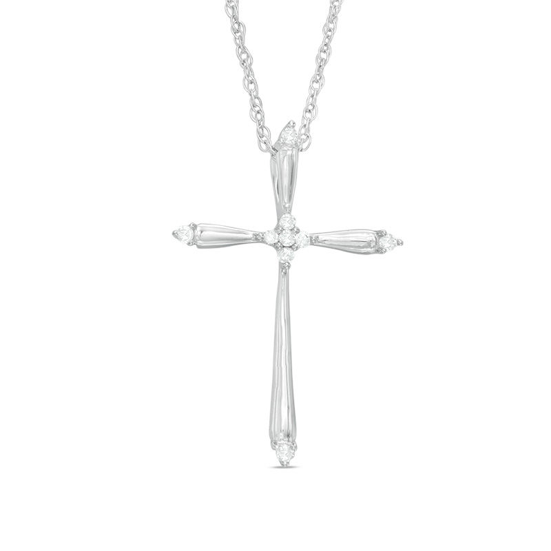 Main Image 1 of Diamond Accent Cross Pendant in 10K White Gold