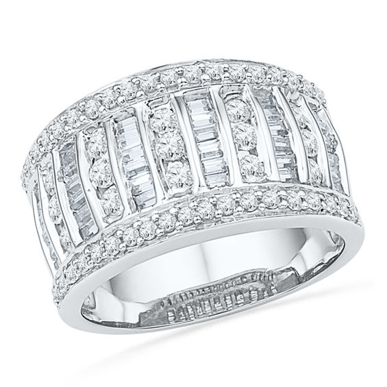 Zales Outlet 1 CT. T.w. Baguette and Round Diamond Multi Row Band