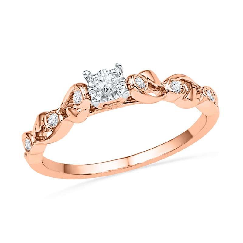 Main Image 1 of 1/8 CT. T.W. Diamond Ribbon Promise Ring in 10K Rose Gold
