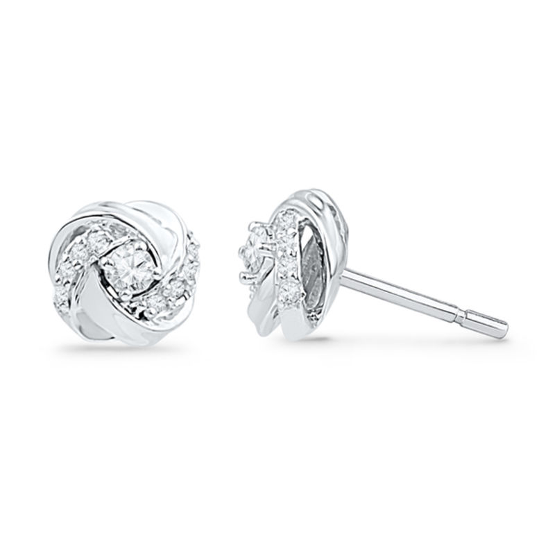 1/8 CT. T.W. Diamond Love Knot Stud Earrings in 10K White Gold | Zales ...