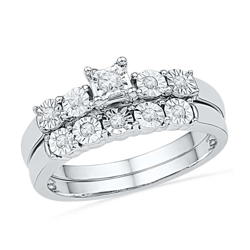 Main Image 1 of 1/6 CT. T.W. Diamond Bubble Bridal Set in Sterling Silver