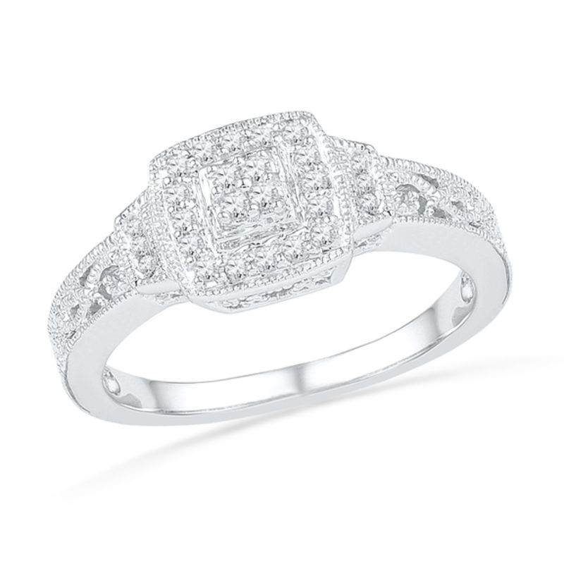 Main Image 1 of 1/5 CT. T.W. Quad Diamond Vintage-Style Promise Ring in Sterling Silver