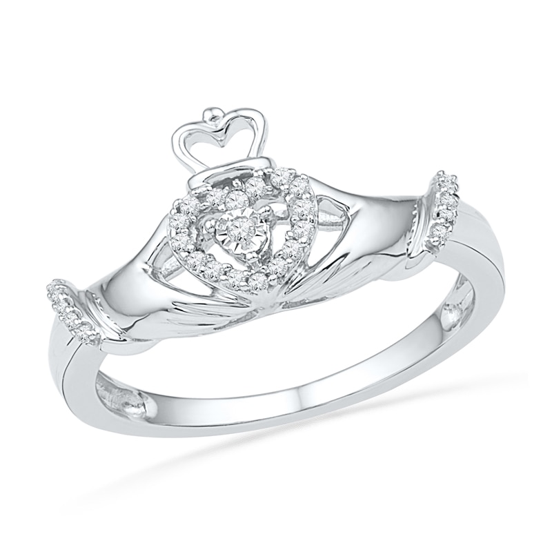 Main Image 1 of 1/10 CT. T.W. Diamond Claddagh Ring in Sterling Silver